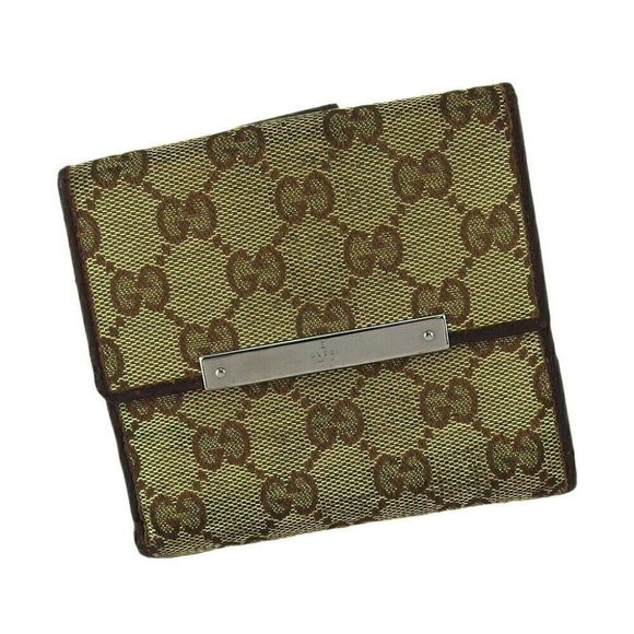 GUCCI W Hook Wallet GG Canvas Beige Canvas ~ Leather Authentic Used - Picture 1 of 12